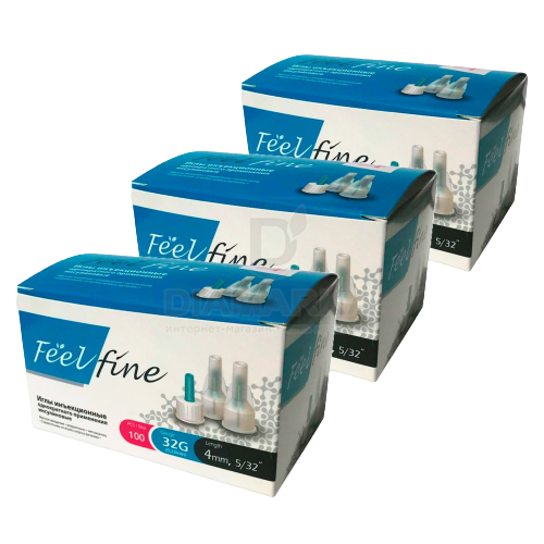 4mm 32G FeelFine pen adatas insulīnam, N100 x 6 kastes